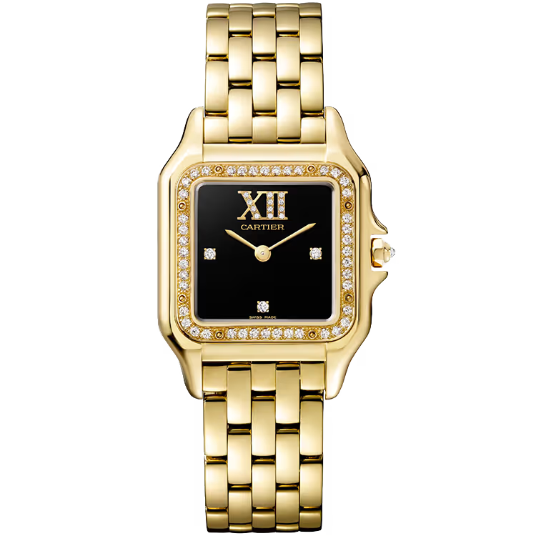 Cartier Panthere Black Dial Medium Model Yellow Gold Diamond Bezel 37mm - Image 1