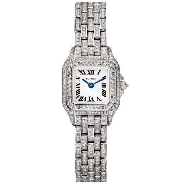 Cartier Panthere White Dial Mini Model White Gold Diamond Bezel Diamond Bracelet 25mm