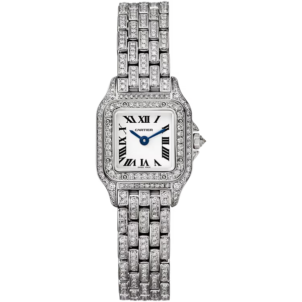 Cartier Panthere White Dial Mini Model White Gold Diamond Bezel Diamond Bracelet 25mm