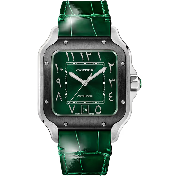 Cartier Santos Green Arabic Dial Large Model Stainless Steel Leather Bracelet 40mm - Image 1