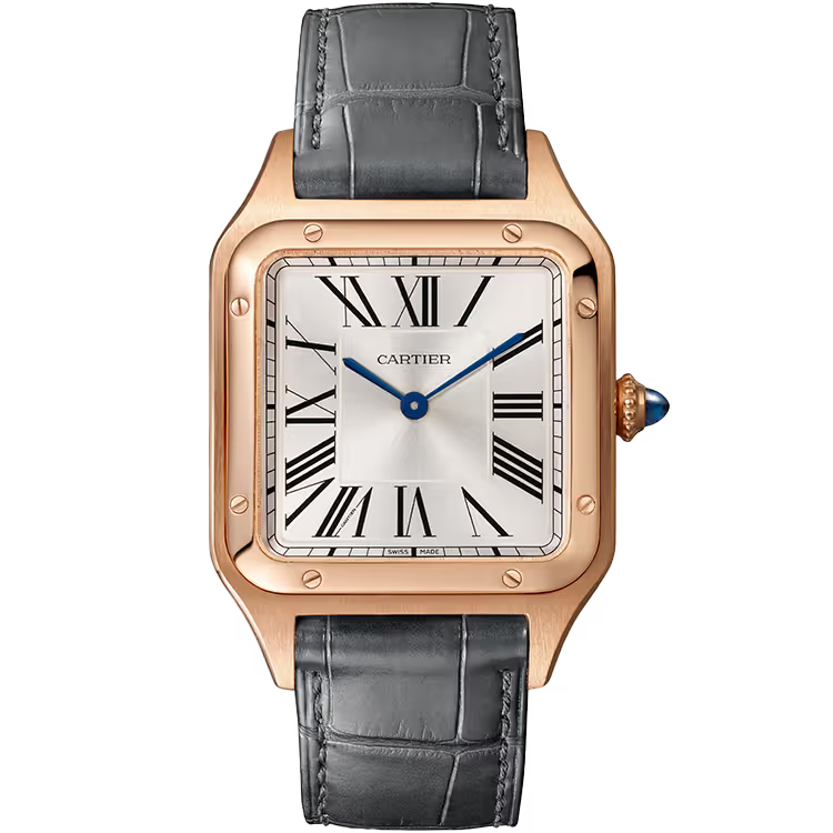 Cartier Santos Silver Dial Large Model Rose Gold Leather Bracelet 44mm - Image 1