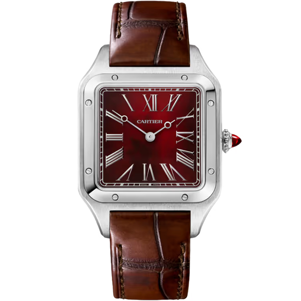 Cartier Santos Red Dial Platinum Leather Bracelet 31mm - Limited 200