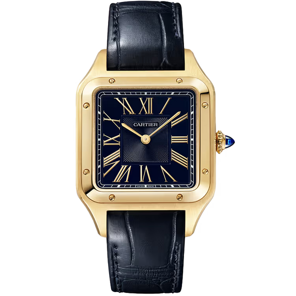 Cartier Santos Blue Dial Large Model Yellow Gold Leather Bracelet 44mm