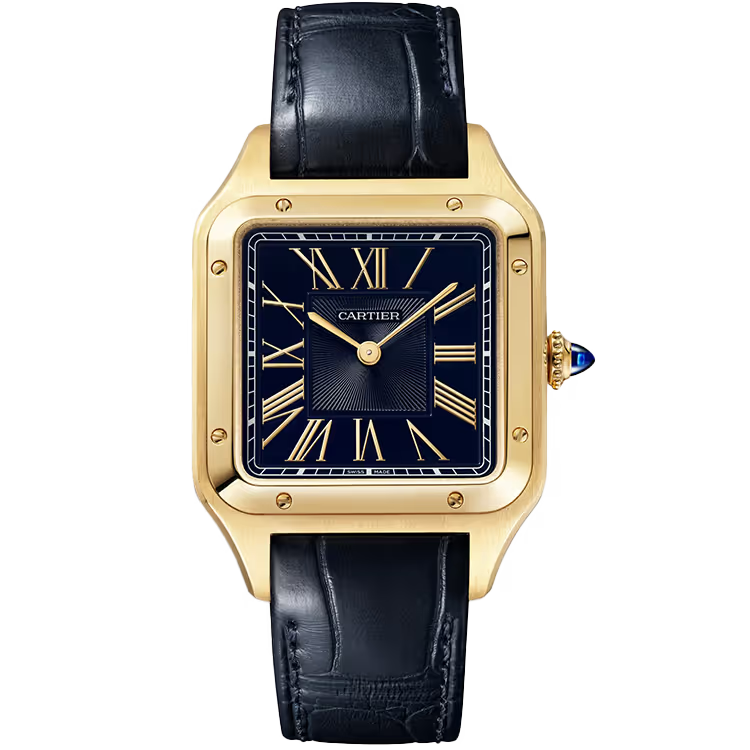 Cartier Santos Blue Dial Large Model Yellow Gold Leather Bracelet 44mm - Image 1
