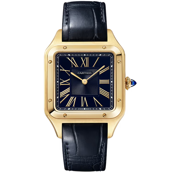 Cartier Santos Blue Dial Large Model Yellow Gold Leather Bracelet 44mm