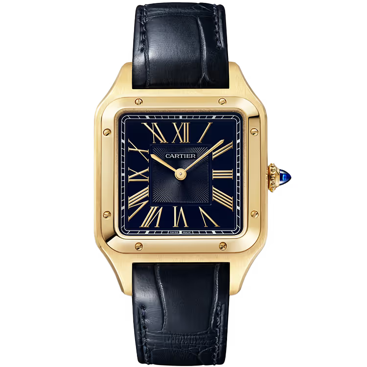 Cartier Santos Blue Dial Large Model Yellow Gold Leather Bracelet 44mm - Image 1