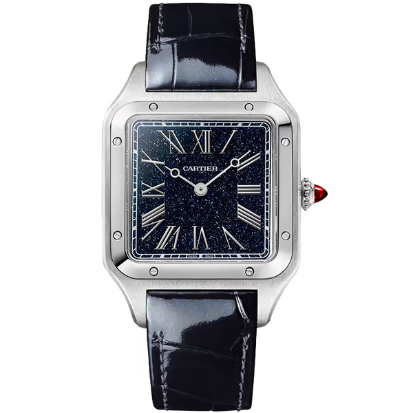 Cartier Santos Blue Dial Large Model Platinum Leather Bracelet 44mm