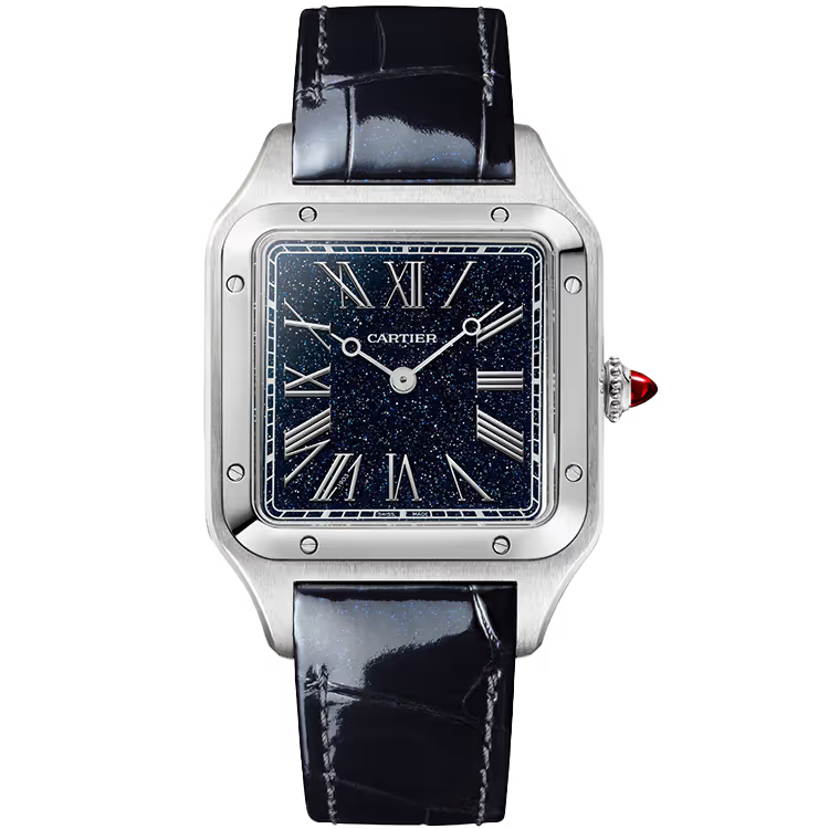 Cartier Santos Blue Dial Large Model Platinum Leather Bracelet 44mm - Image 1