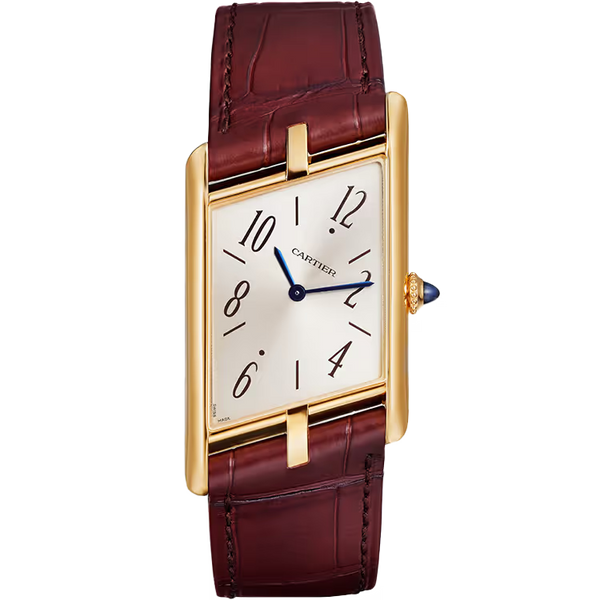 Cartier Tank Champagne Dial Asymetrique Yellow Gold Leather Bracelet 47mm