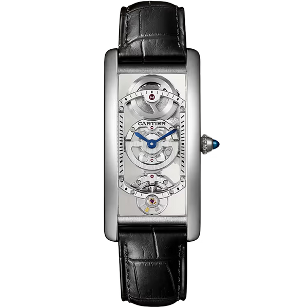 Cartier Tank Skeleton Dial Cintree Platinum Leather Bracelet 46mm