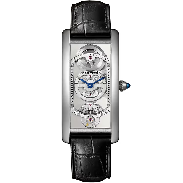 Cartier Tank Skeleton Dial Cintree Platinum Leather Bracelet 46mm - Image 1
