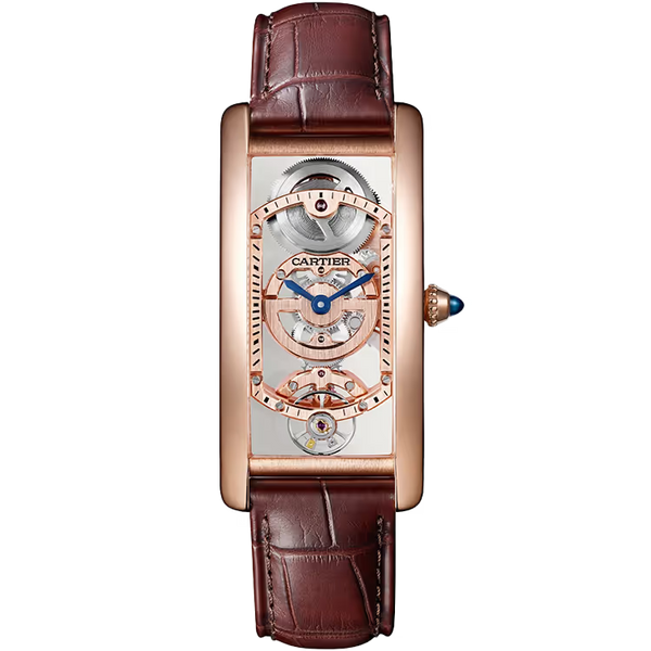 Cartier Tank Skeleton Dial Cintree Rose Gold Leather Bracelet 46mm
