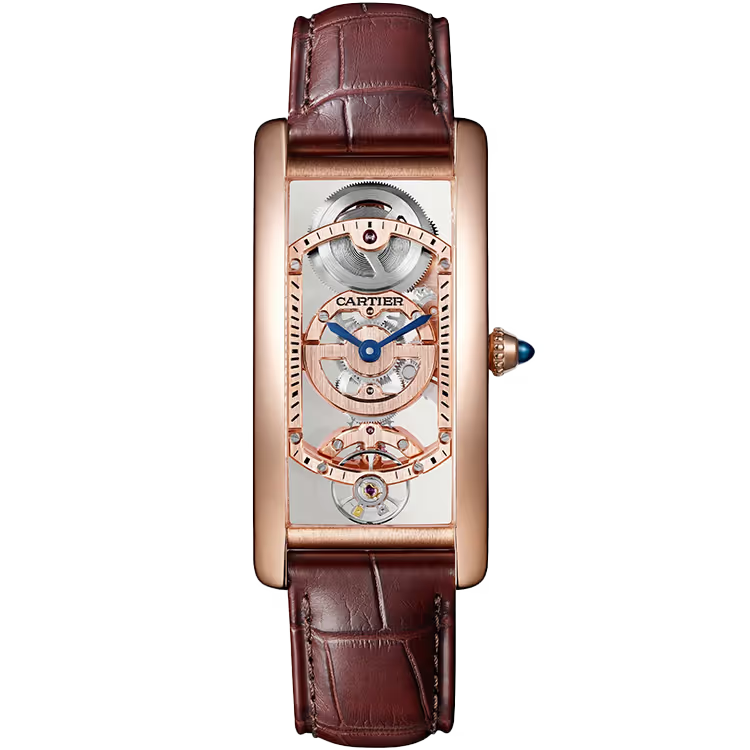 Cartier Tank Skeleton Dial Cintree Rose Gold Leather Bracelet 46mm - Image 1