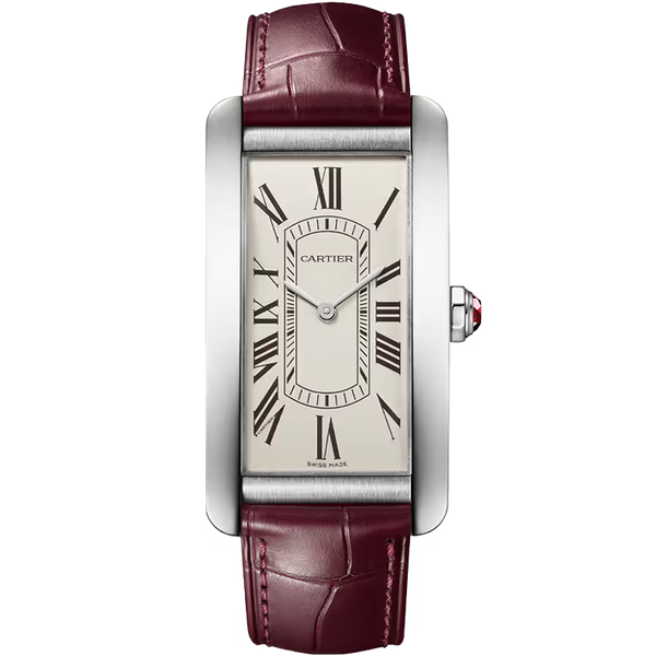 Cartier Tank Beige Dial Americaine Large Model Platinum Leather Bracelet 44mm