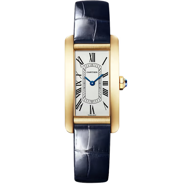 Cartier Tank White Dial Americaine Small Model Yellow Gold Leather Bracelet 35mm