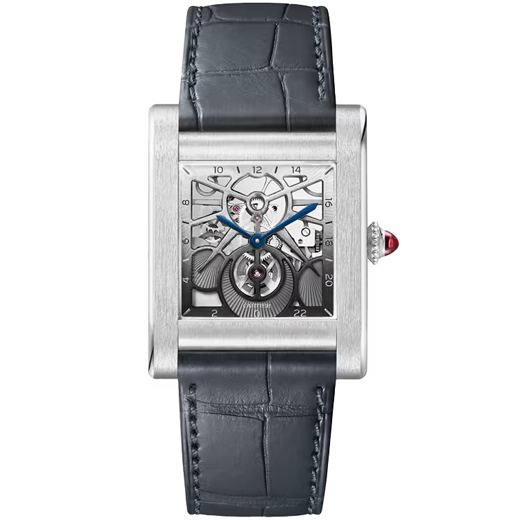 Cartier Tank Skeleton Dial Normale Platinum Leather Bracelet 35mm - Image 1