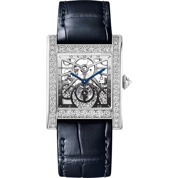 Cartier Tank Skeleton Dial Normale Platinum Leather Bracelet 35mm