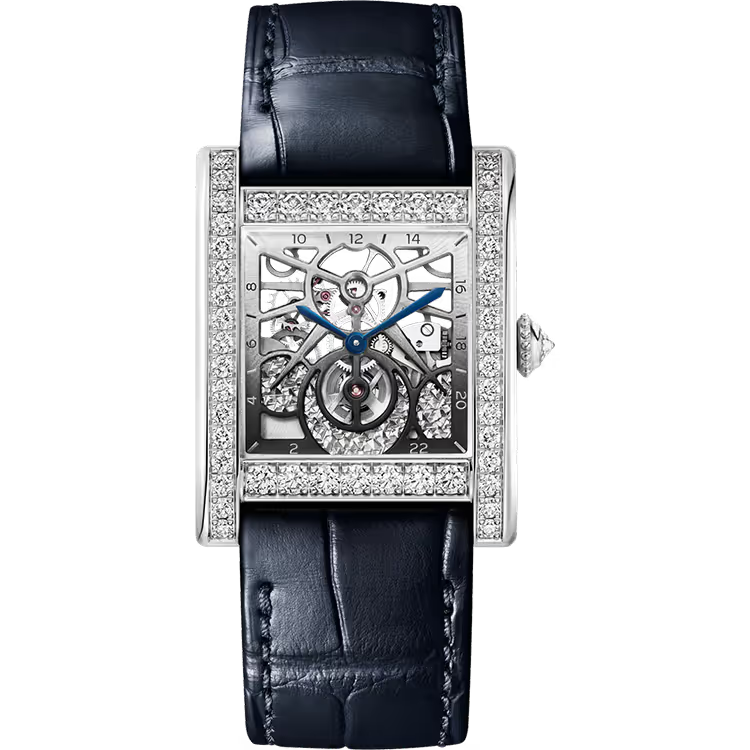 Cartier Tank Skeleton Dial Normale Platinum Leather Bracelet 35mm - Image 1