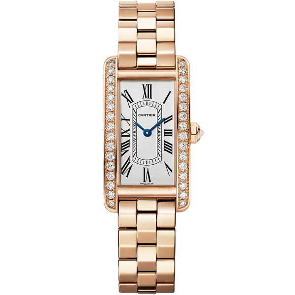 Cartier Tank White Dial Americaine Small Model Rose Gold Diamond Bezel 35mm