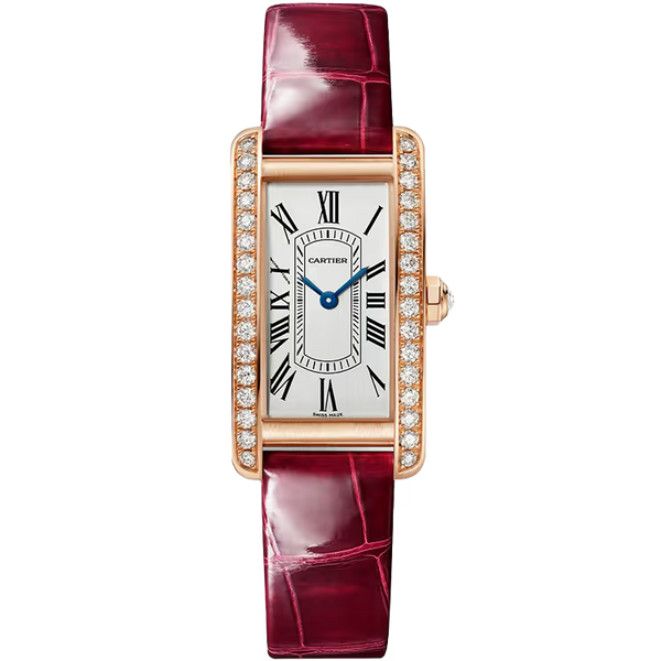 Cartier Tank White Dial Americaine Small Model Rose Gold Leather Bracelet 35mm