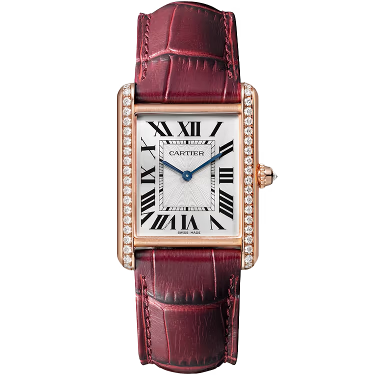 Cartier Tank Silver Dial Louis Large Model Rose Gold Diamond Bezel Leather Bracelet 34mm - Image 1