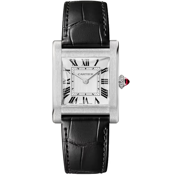 Cartier Tank White Dial Normale Platinum Leather Bracelet 33mm