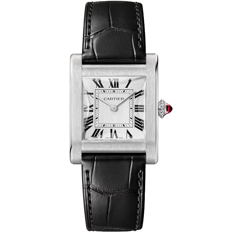 Cartier Tank White Dial Normale Platinum Leather Bracelet 33mm - Image 1