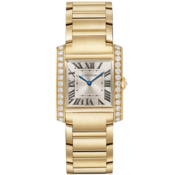 Cartier Tank Champagne Dial Francaise Medium Model Yellow Gold Diamond Bezel 32mm