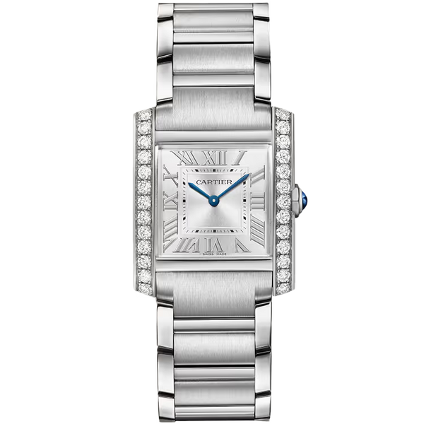 Cartier Tank Silver Dial Francaise Medium Model Stainless Steel Diamond Bezel 32mm