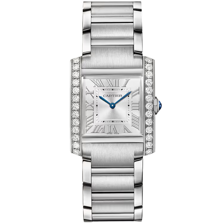 Cartier Tank Silver Dial Francaise Medium Model Stainless Steel Diamond Bezel 32mm - Image 1
