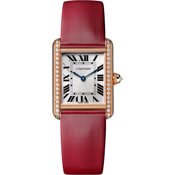 Cartier Tank Silver Dial Louis Small Model Rose Gold Leather Bracelet 30mm