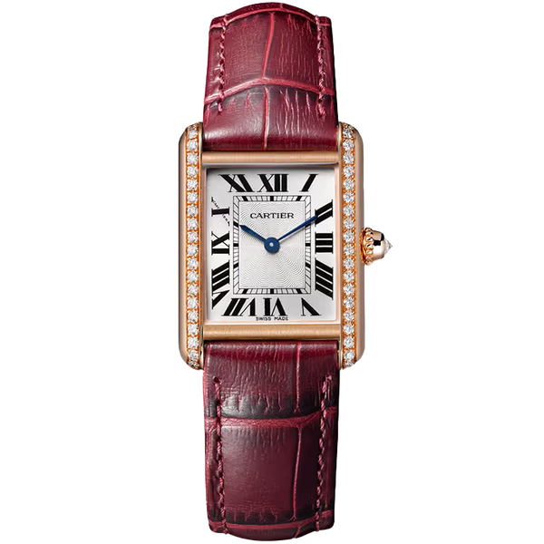 Cartier Tank Silver Dial Louis Small Model Rose Gold Leather Bracelet 30mm