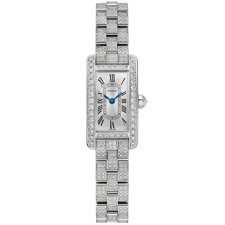 Cartier Tank Silver Dial Americaine Mini Model White Gold Diamond Bezel 28mm - Image 1