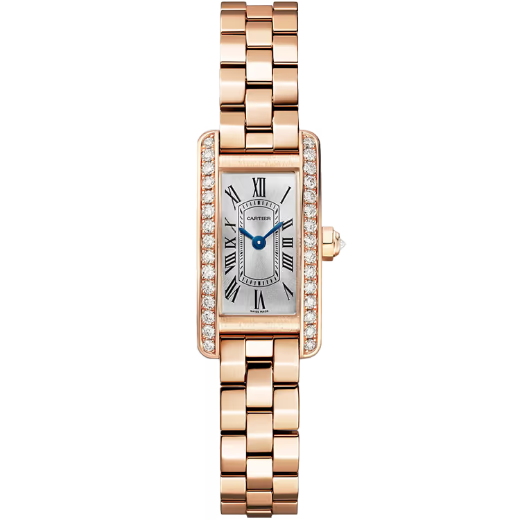 Cartier Tank Silver Dial Americaine Mini Model Rose Gold Diamond Bezel 28mm - Image 1