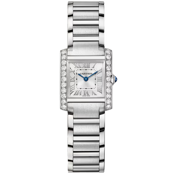 Cartier Tank Silver Dial Francaise Small Model Stainless Steel Diamond Bezel 26mm