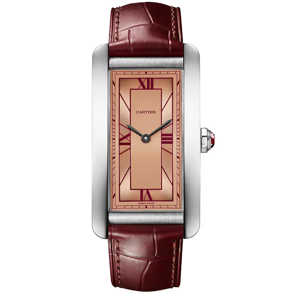 Cartier Tank Salmon Dial Americaine Large Model Platinum Leather Bracelet 44mm