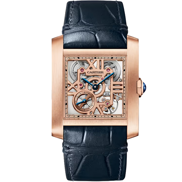 Cartier Tank Skeleton Dial Francaise Large Model Rose Gold Leather Bracelet 37mm