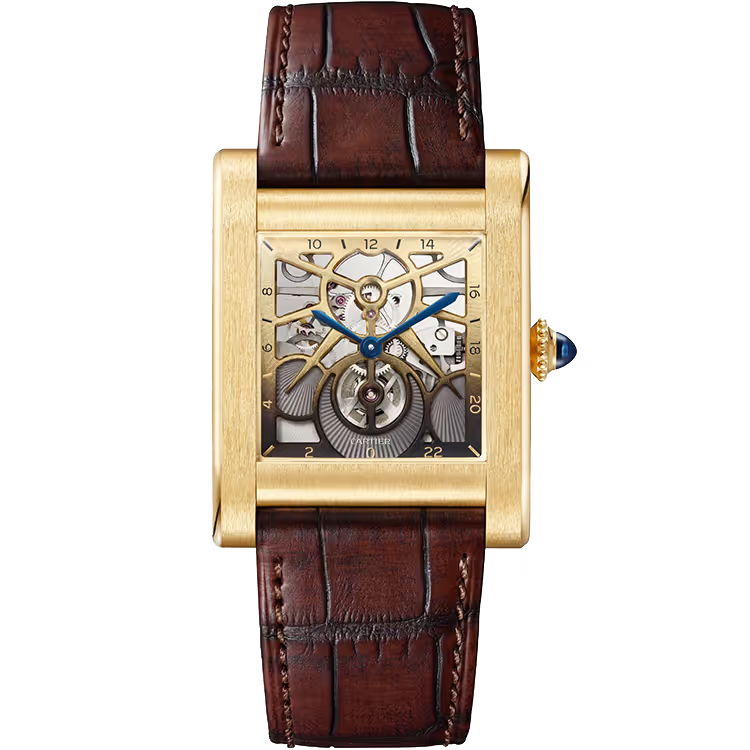 Cartier Tank Skeleton Dial Normale Yellow Gold Leather Bracelet 35mm - Image 1