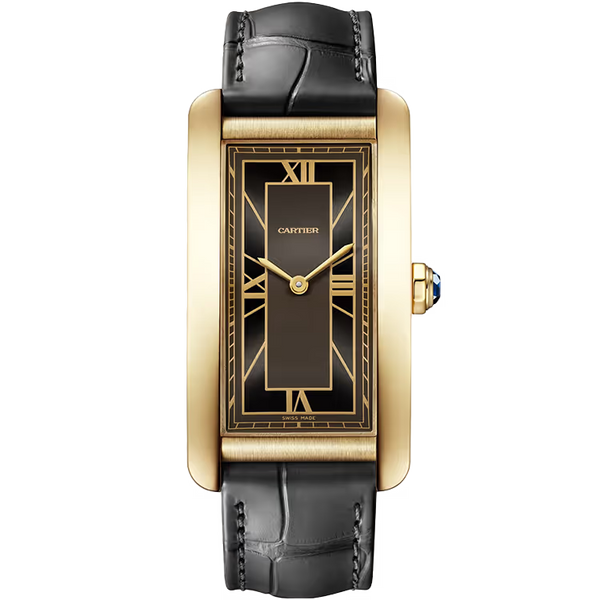 Cartier Tank Grey Dial Americaine Large Model Yellow Gold Leather Bracelet 44mm