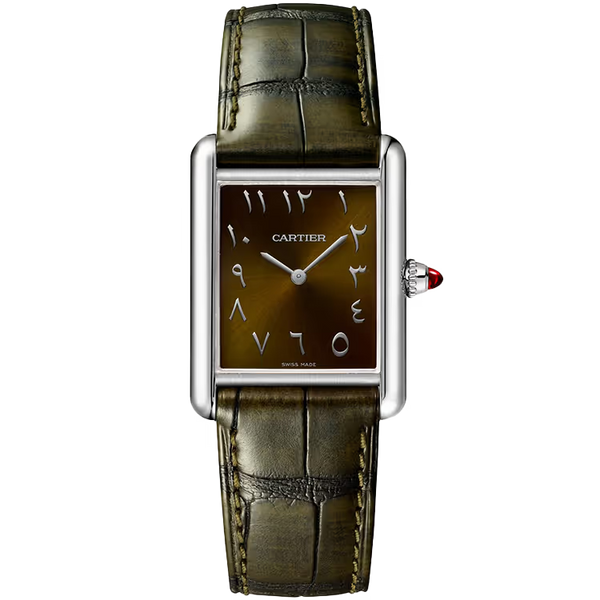 Cartier Tank Chocolate Arabic Dial Louis Large Model Platinum Leather Bracelet 34mm - Limited 200