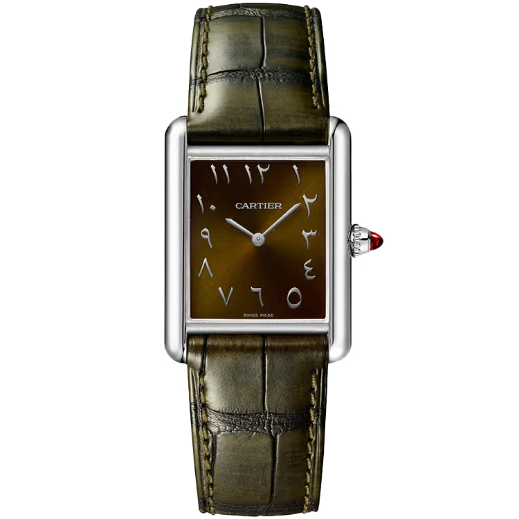 Cartier Tank Chocolate Arabic Dial Louis Large Model Platinum Leather Bracelet 34mm - Limited 200 - Image 1