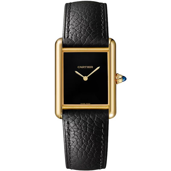 Cartier Tank Black Dial Louis Large Model Yellow Gold Leather Bracelet 34mm