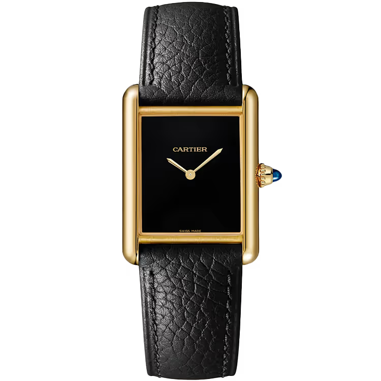 Cartier Tank Black Dial Louis Large Model Yellow Gold Leather Bracelet 34mm - Image 1