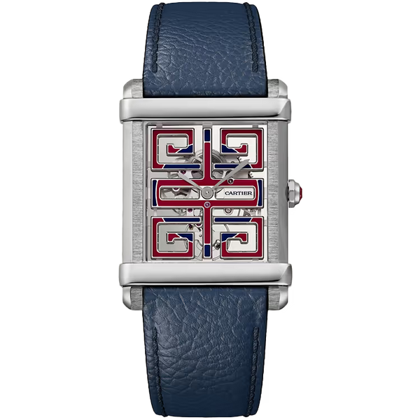 Cartier Tank Skeleton Dial Chinoise Platinum Leather Bracelet 40mm