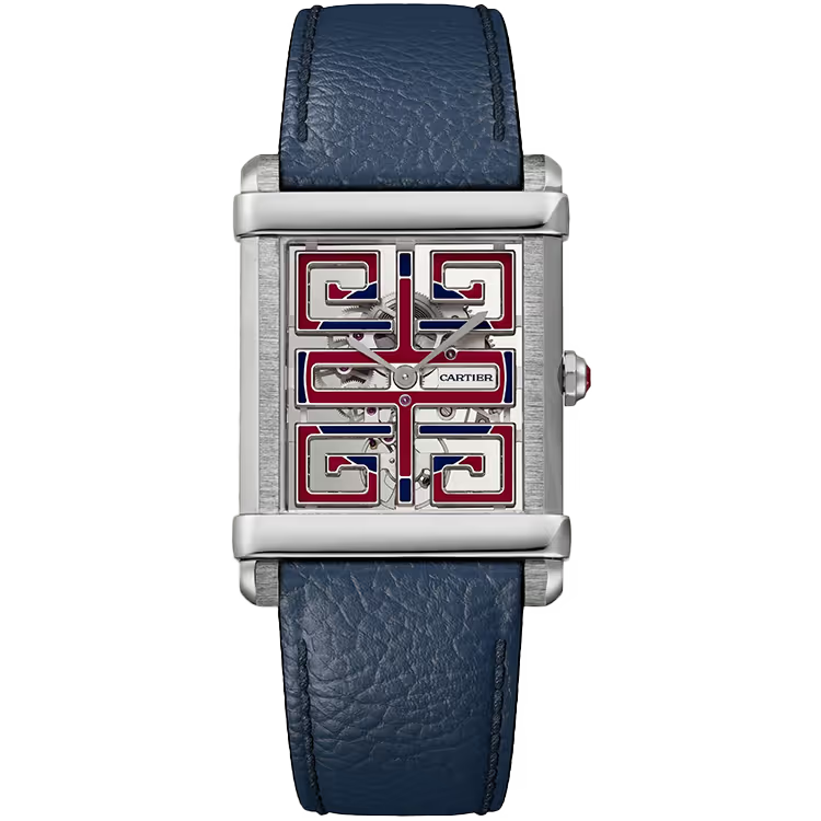 Cartier Tank Skeleton Dial Chinoise Platinum Leather Bracelet 40mm - Image 1
