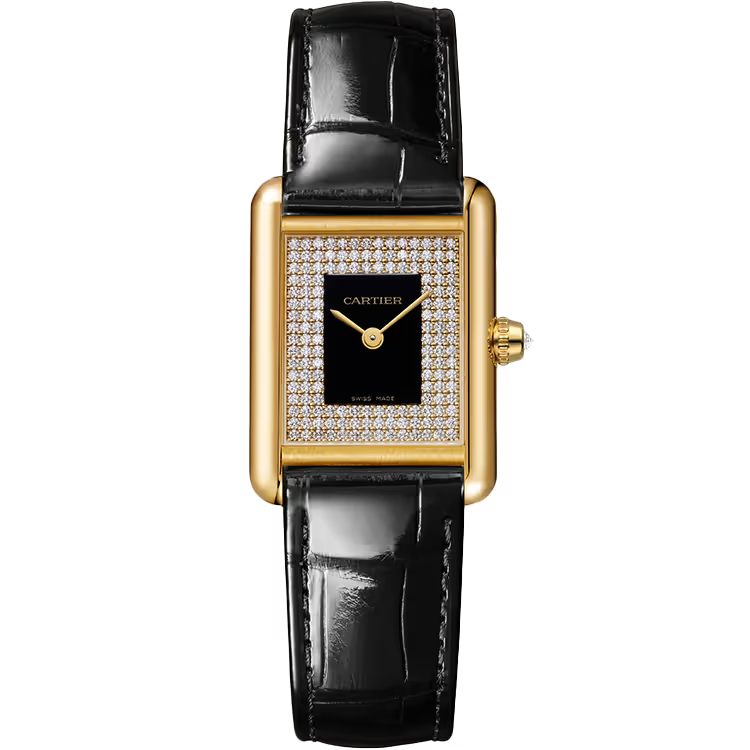 Cartier Tank Black Dial Louis Small Model Yellow Gold Leather Bracelet 30mm - Image 1