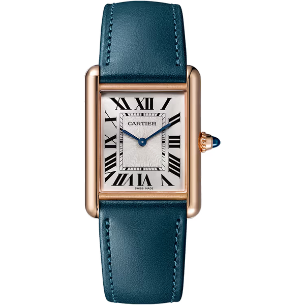 Cartier Tank Silver Dial Louis Large Model Rose Gold Leather Bracelet 34mm