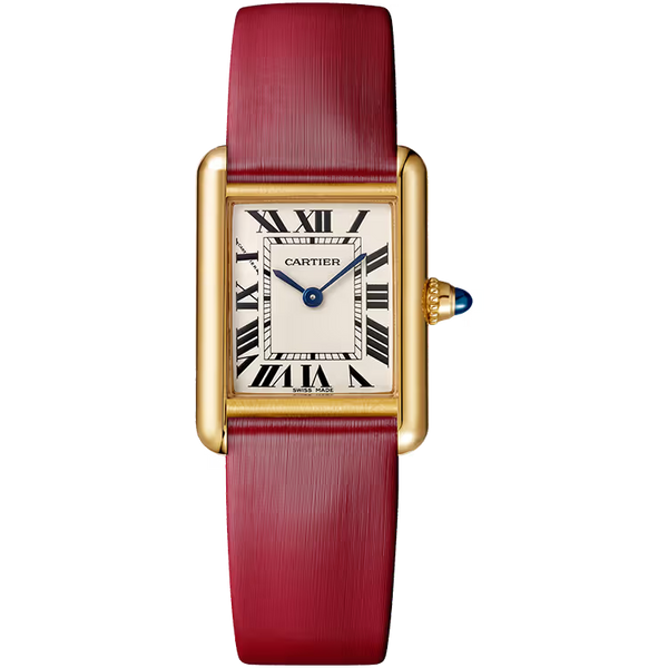 Cartier Tank White Dial Louis Small Model Yellow Gold Leather Bracelet 30mm