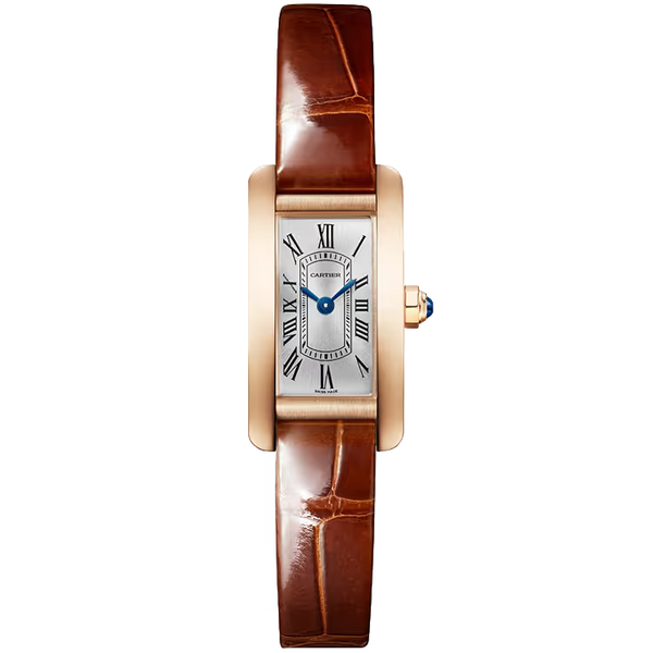 Cartier Tank Silver Dial Americaine Mini Model Rose Gold Leather Bracelet 28mm