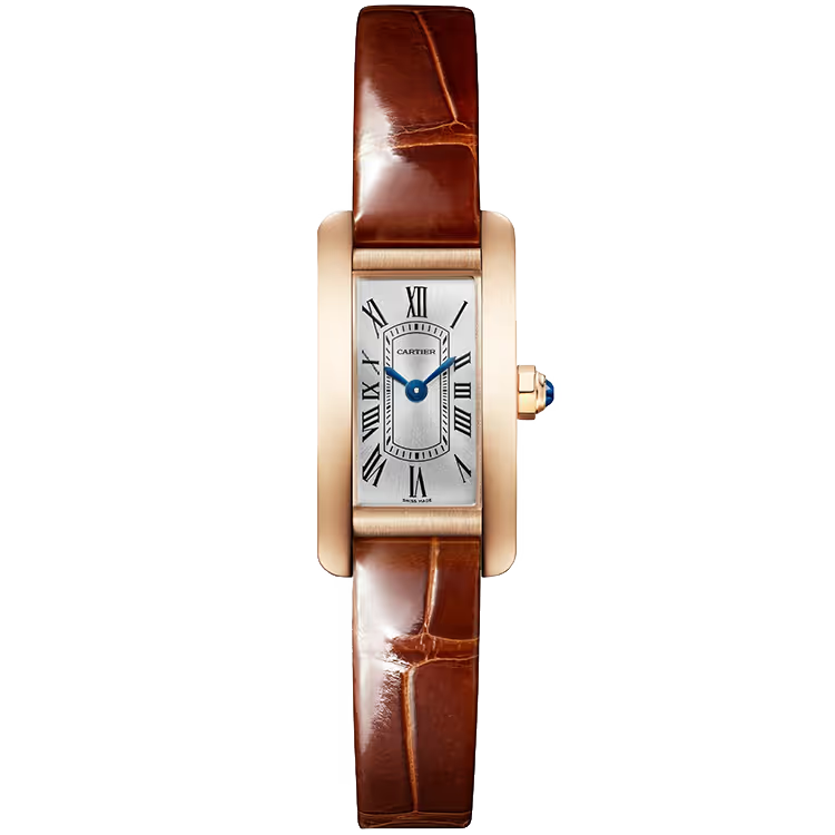 Cartier Tank Silver Dial Americaine Mini Model Rose Gold Leather Bracelet 28mm - Image 1